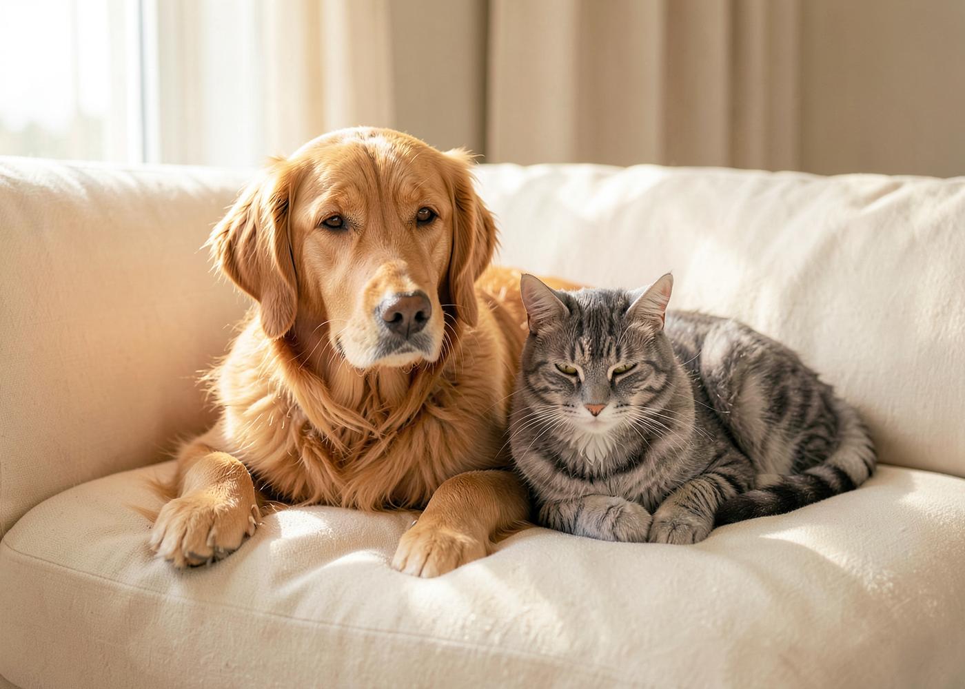 A cat and dog at home together